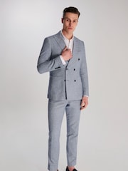 Harry Brown Blue Giacomo Cotton Linen Double Breasted Suit Jacket - Image 1 of 13