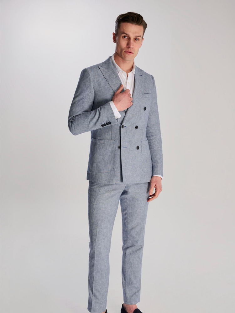 Harry Brown Blue Giacomo Cotton Linen Double Breasted Suit Jacket - Image 1 of 13