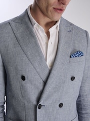 Harry Brown Blue Giacomo Cotton Linen Double Breasted Suit Jacket - Image 12 of 13