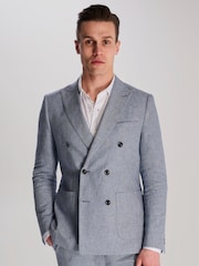Harry Brown Blue Giacomo Cotton Linen Double Breasted Suit Jacket - Image 13 of 13