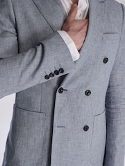 Harry Brown Blue Giacomo Cotton Linen Double Breasted Suit Jacket - Image 4 of 13