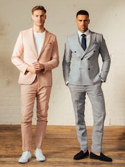Harry Brown Blue Giacomo Cotton Linen Double Breasted Suit Jacket - Image 5 of 13
