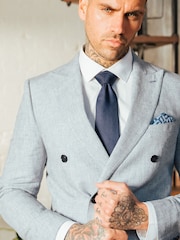 Harry Brown Blue Giacomo Cotton Linen Double Breasted Suit Jacket - Image 6 of 13