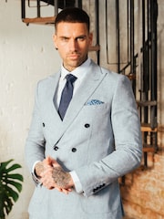 Harry Brown Blue Giacomo Cotton Linen Double Breasted Suit Jacket - Image 10 of 13
