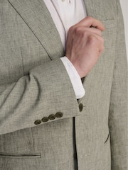 Harry Brown Green Giacomo Slim Fit Cotton Linen Suit Jacket - Image 4 of 13