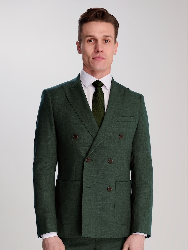 Harry Brown Green Sandro Linen Look Double Breasted Suit Jacket - Image 7 of 7