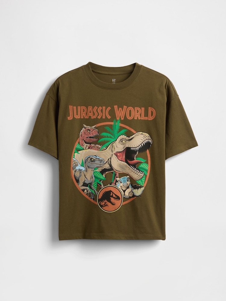 Gap Khaki Green Heavyweight Jurassic Park Graphic Short Sleeve T-Shirt (4-13yrs) - Image 1 of 2