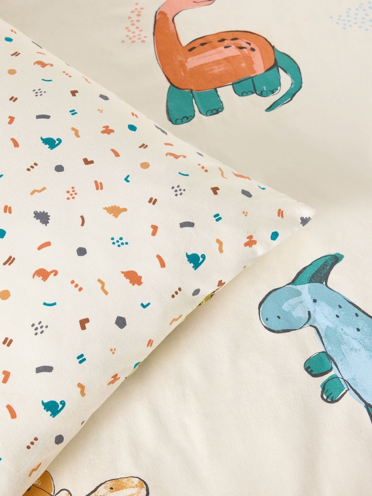 Cream Dinosaur Supersoft Brushed Cotton Duvet Cover and Pillowcase Set - Image 7 of 7