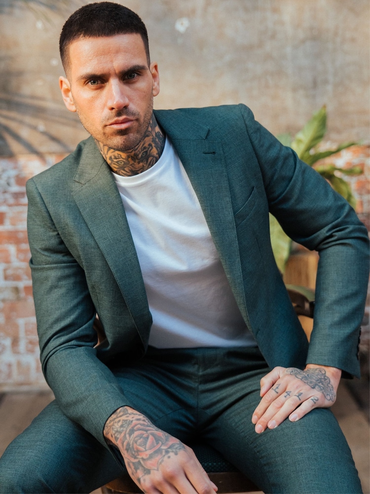 Harry Brown Green Sandro Slim Fit Linen Look Suit Jacket - Image 5 of 12