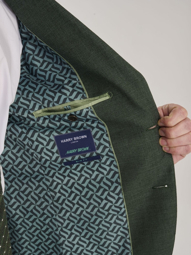 Harry Brown Green Sandro Slim Fit Linen Look Suit Jacket - Image 8 of 12