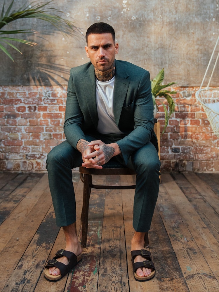 Harry Brown Green Sandro Slim Fit Linen Look Suit Jacket - Image 9 of 12