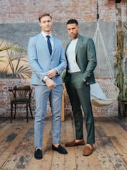 Harry Brown Blue Sandro Slim Fit Linen Look Suit Trousers - Image 4 of 8