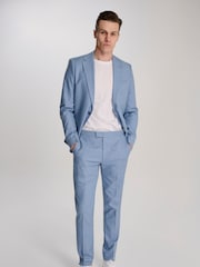 Harry Brown Blue Sandro Slim Fit Linen Look Suit Trousers - Image 7 of 8