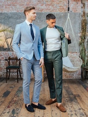 Harry Brown Green Sandro Slim Fit Linen Look Suit Trousers - Image 4 of 8