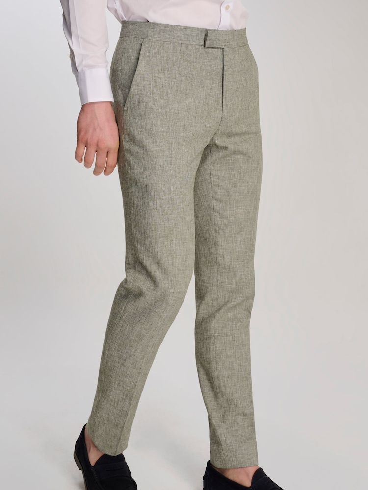 Harry Brown Green Giacomo Slim Fit Cotton Linen Suit Trousers - Image 1 of 9