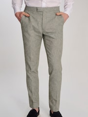 Harry Brown Green Giacomo Slim Fit Cotton Linen Suit Trousers - Image 9 of 9