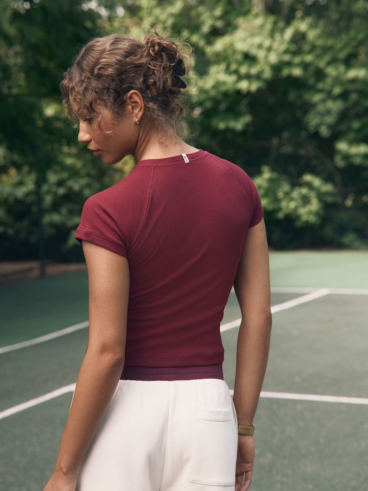 self. Burgundy Fitted Rib T-Shirt - Image 2 of 9 self. Burgundy Fitted Rib T-Shirt - Image 2 of 9