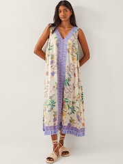 Monsoon Natural Kaia Floral Print Midi Dress - Image 1 of 4