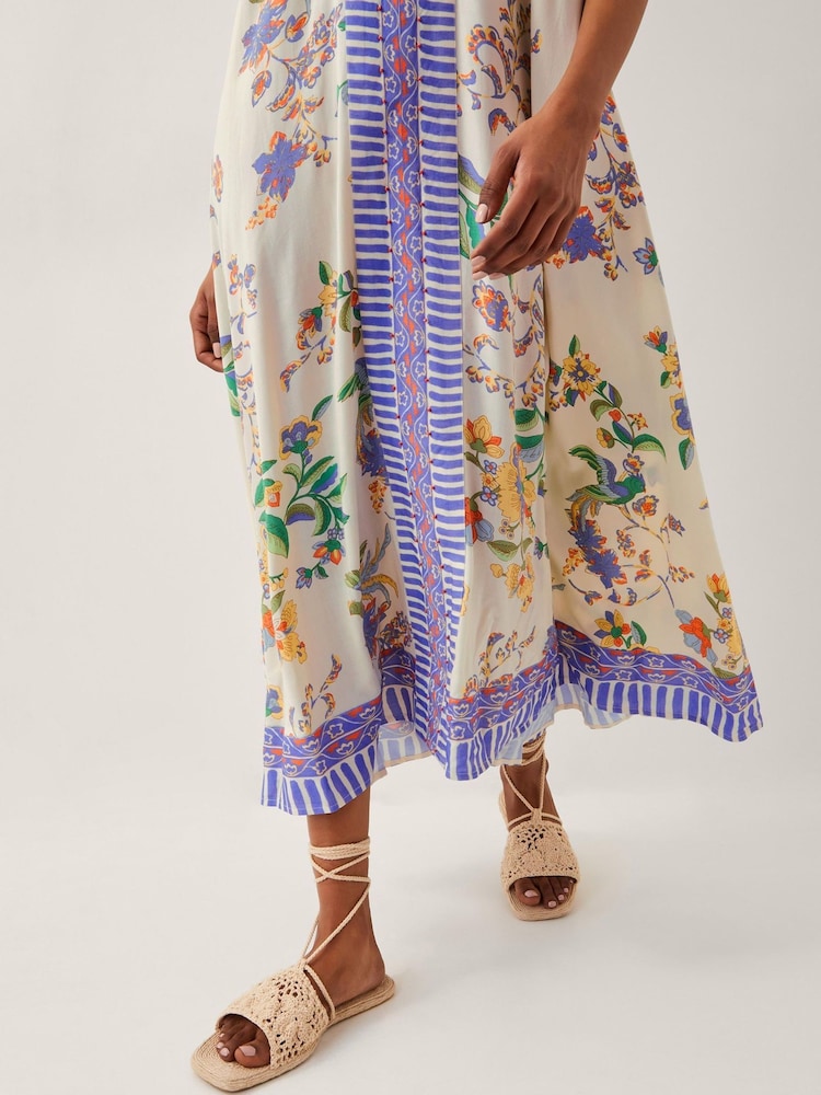 Monsoon Natural Kaia Floral Print Midi Dress - Image 2 of 4