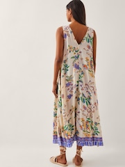 Monsoon Natural Kaia Floral Print Midi Dress - Image 3 of 4