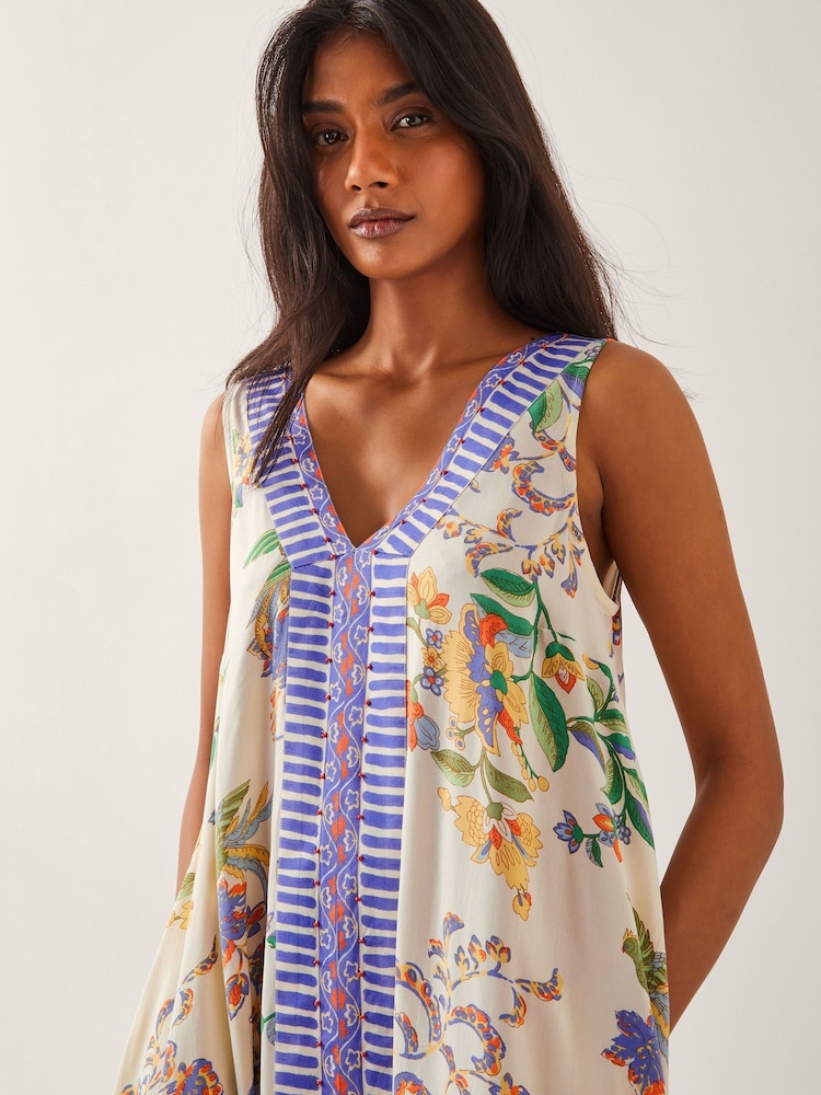 Monsoon Natural Kaia Floral Print Midi Dress - Image 4 of 4