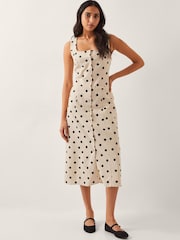 Monsoon Natural Isabel Polka Dot Midi Dress - Image 1 of 3