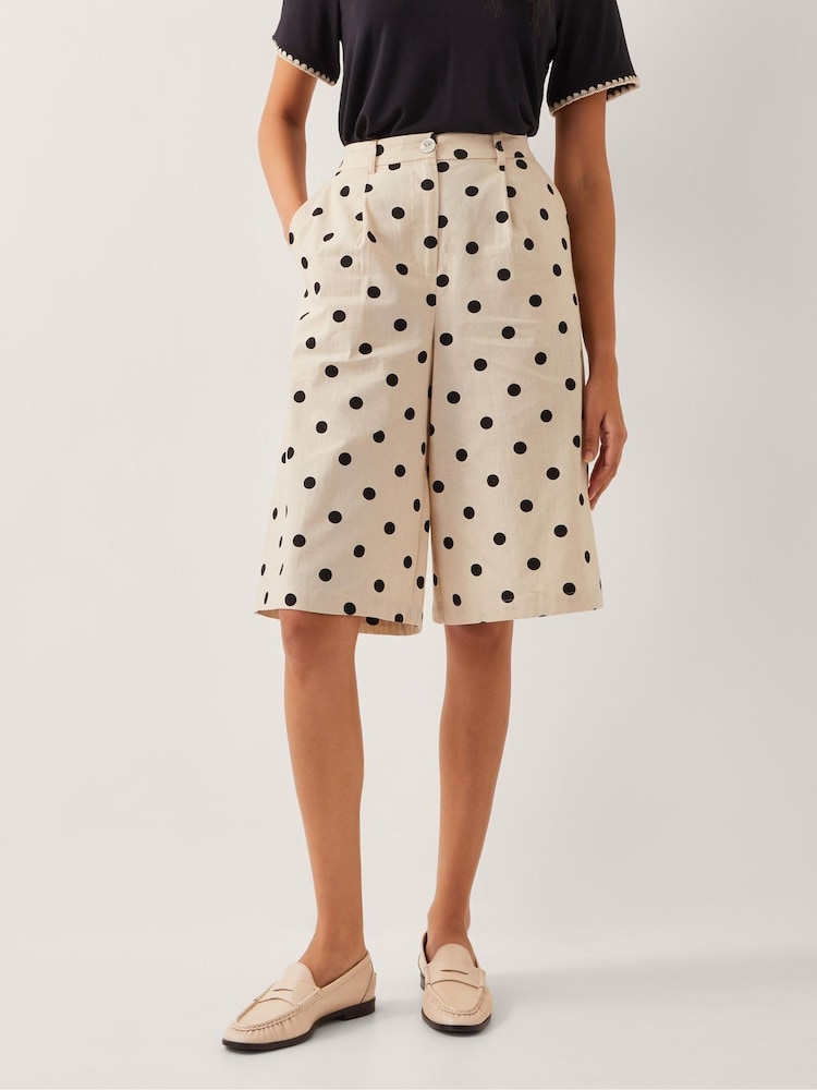 Monsoon Natural Isabel Polka Dot Longline Shorts - Image 2 of 4