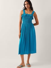 Monsoon Blue Salma Smocked Sleeveless Midi Dress - Image 2 of 4