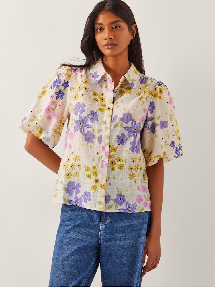 Monsoon Madeline Floral Print Puff Sleeve Shirt - Imagen 1 de 4