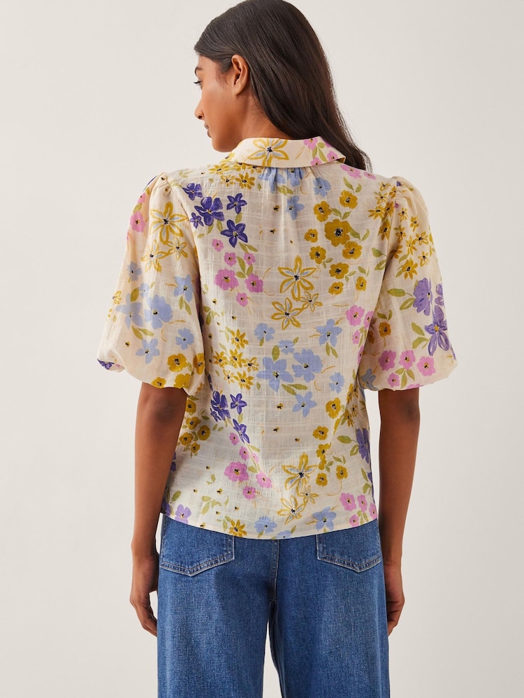 Monsoon Madeline Floral Print Puff Sleeve Shirt - Imagen 2 de 4