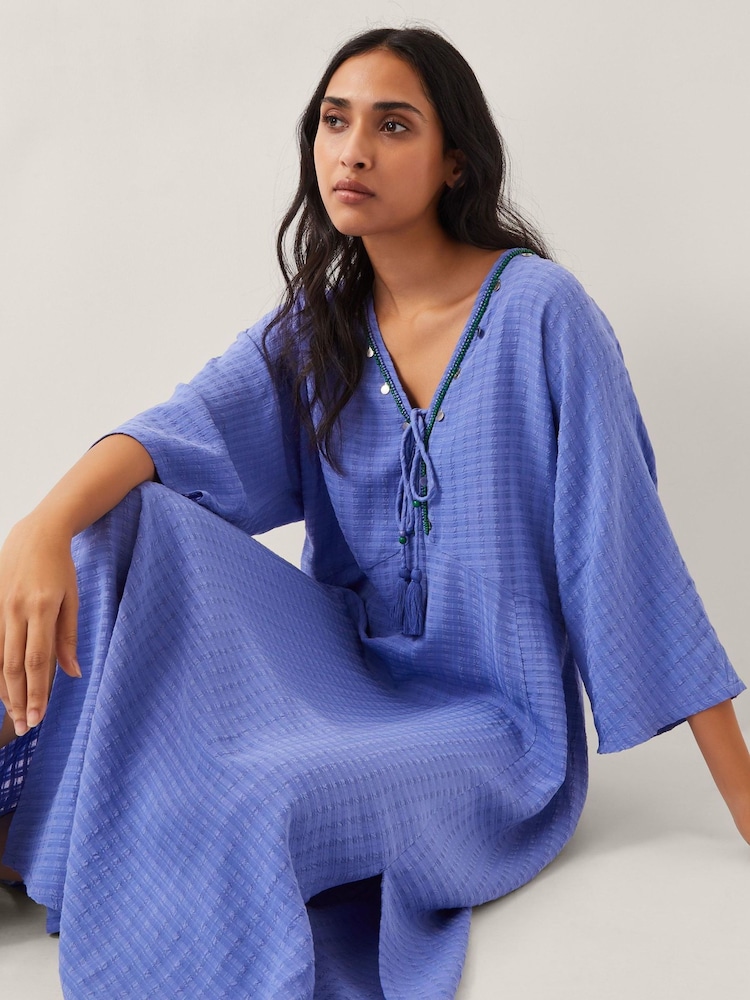 Monsoon Blue Leslie Embellished Maxi Kaftan - Image 2 of 4