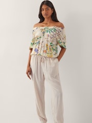Monsoon Natural Kaia Floral Print Bardot Top - Image 1 of 3