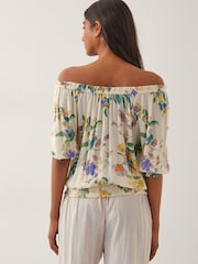 Monsoon Natural Kaia Floral Print Bardot Top - Image 2 of 3