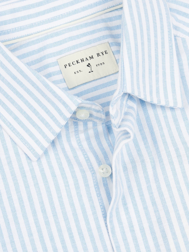 Peckham Rye Blue Mens Striped Oxford 100% Cotton Shirt - Image 3 of 5