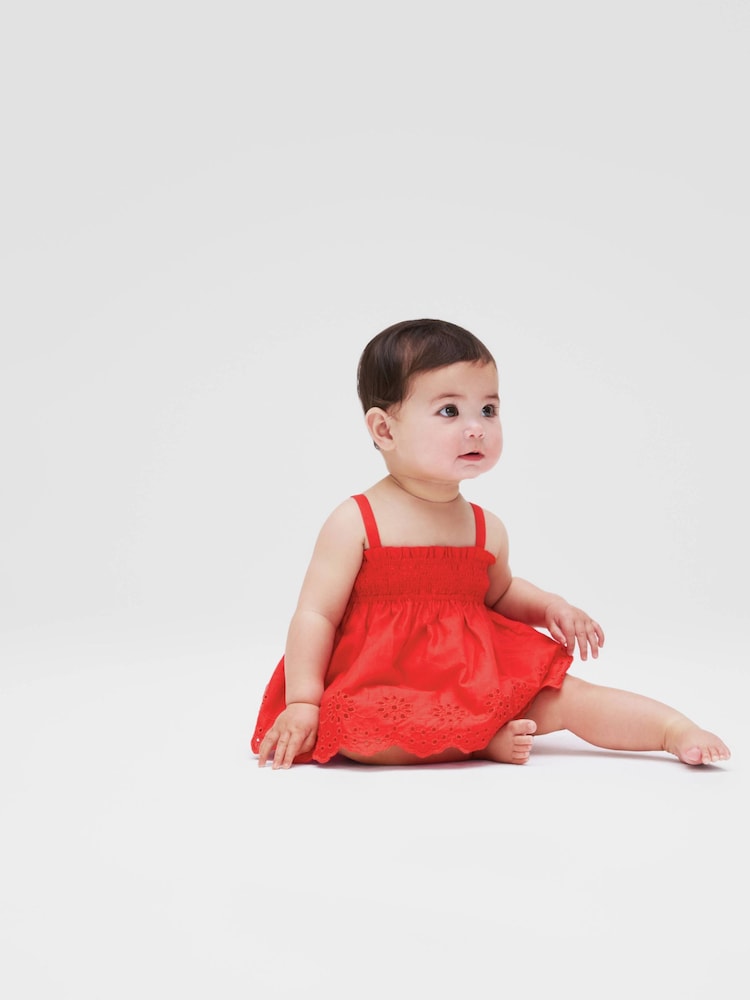 Gap Red Smocked Ruffle Baby Midi Dress Set (Newborn-24mths) - Image 1 of 4 Gap Red Smocked Ruffle Baby Midi Dress Set (Newborn-24mths) - Image 1 of 4