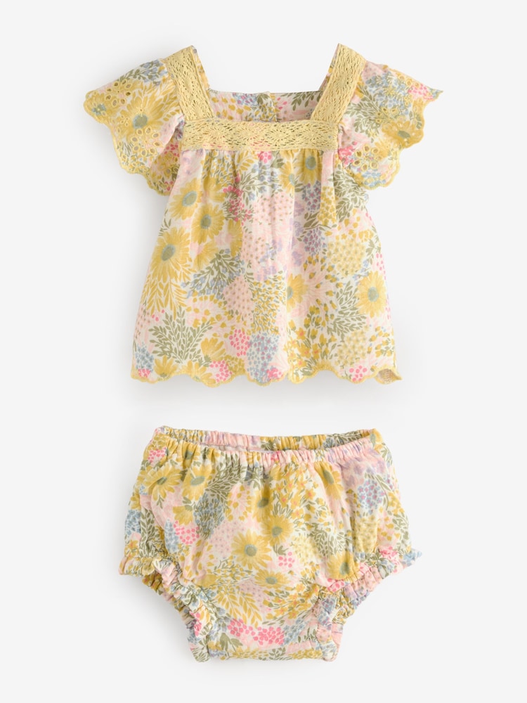 Gap Yellow Floral Ruffle Square Neck Outfit Set (Newborn-24mths) - Image 1 of 6