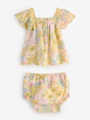 Gap Yellow Floral Ruffle Square Neck Outfit Set (Newborn-24mths) - Image 2 of 6