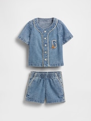 Gap Blue Brannan Bear Baby Denim Jersey Shirt and Shorts Set (Newborn-24mths) - Image 1 of 2