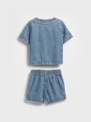 Gap Blue Brannan Bear Baby Denim Jersey Shirt and Shorts Set (Newborn-24mths) - Image 2 of 2