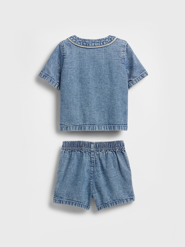 Gap Blue Brannan Bear Baby Denim Jersey Shirt and Shorts Set (Newborn-24mths) - Image 2 of 2