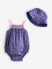 Gap Navy/Blue Baby Square Neck Floral Bodysuit & Hat Set (Newborn-24mths) - Image 1 of 5