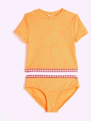 River Island Orange Girls Palm Textured T-Shirt Bikini - Image 1 of 4