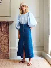Vivere Blue Oona Puff Sleeve 100% Cotton Blouse - Image 1 of 3