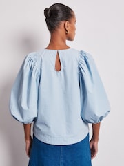 Vivere Blue Oona Puff Sleeve 100% Cotton Blouse - Image 3 of 3