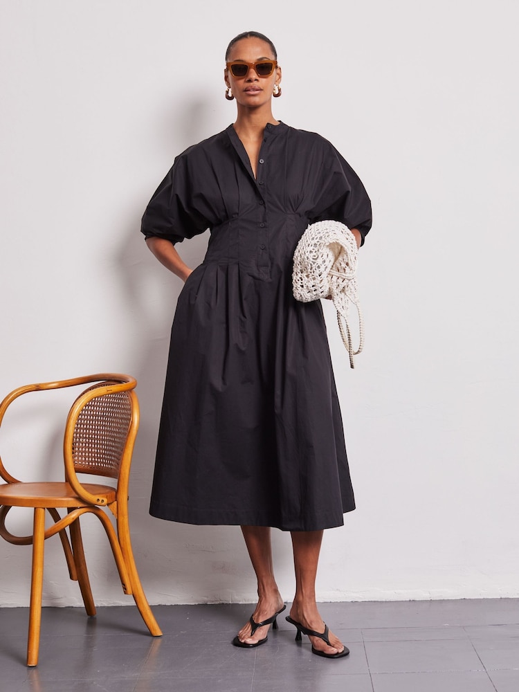Vivere Black Nova Pleated 100% Cotton Dress - Image 2 of 4