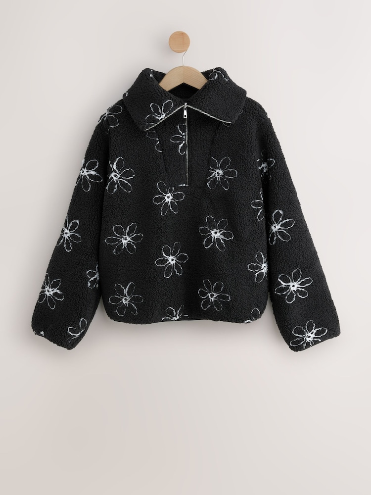 Black Flower Borg Half Zip Jumper - Image 1 of 3