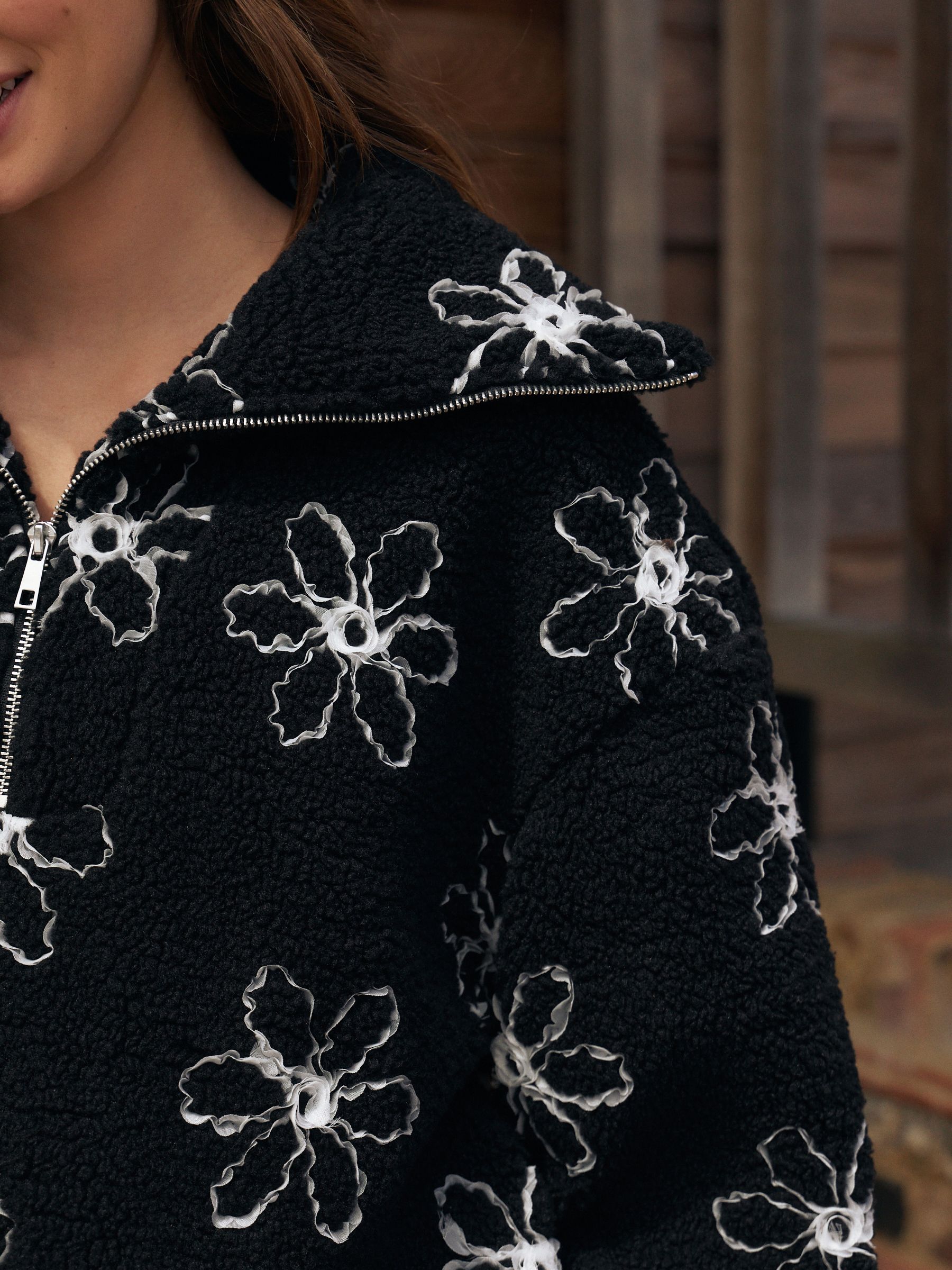 Buy Black Flower Borg Half Zip Jumper from Next USA