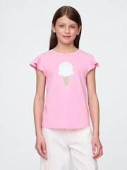 Gap Pink Ice Cream Flippy-Sequin Graphic T-Shirt (4-13yrs) - Image 1 of 4
