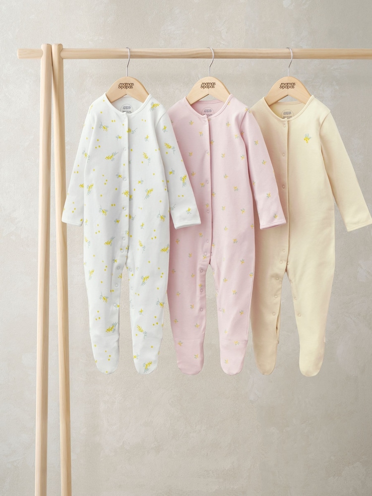 Mamas & Papas 100% Cotton Bicycle Print Sleepsuits 3 Pack - Image 3 of 3 Mamas & Papas 100% Cotton Bicycle Print Sleepsuits 3 Pack - Image 3 of 3