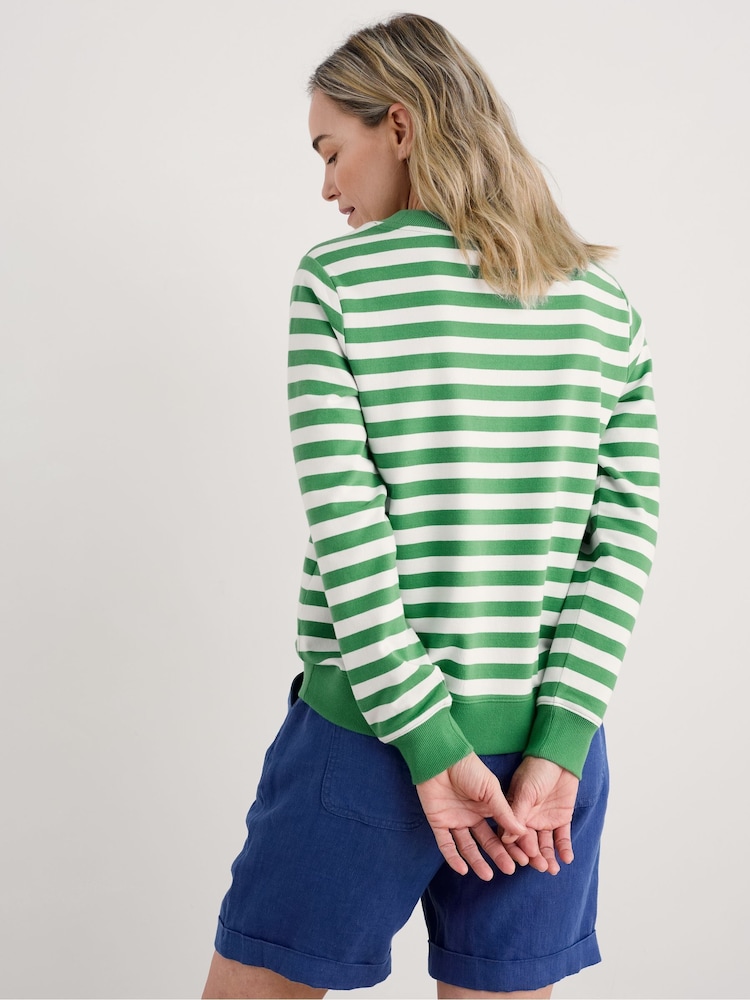 Seasalt Cornwall Green Nessa 100% Cotton Striped Sweatshirt - Image 2 of 5